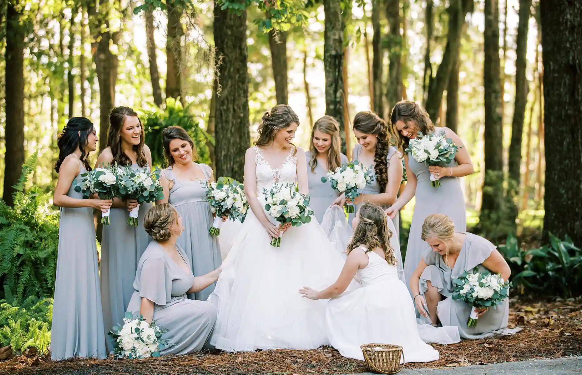 a bride and her bridesmaids gathered outside at The Mackey House in Savannah, GA